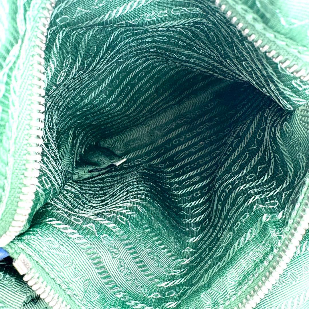 【美品・希少】PRADA　トートバック　花柄　2way　三角ロゴ　A4可　ブルー