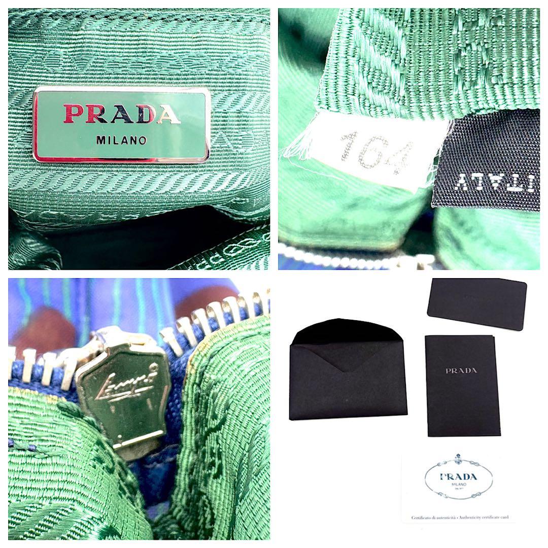 【美品・希少】PRADA　トートバック　花柄　2way　三角ロゴ　A4可　ブルー