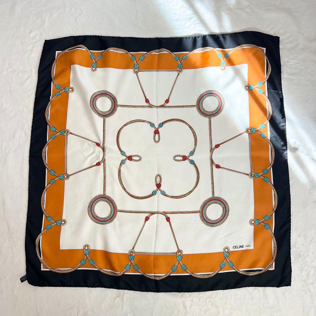 セリーヌ スカーフ シルク オレンジ&ブラック タグあり
