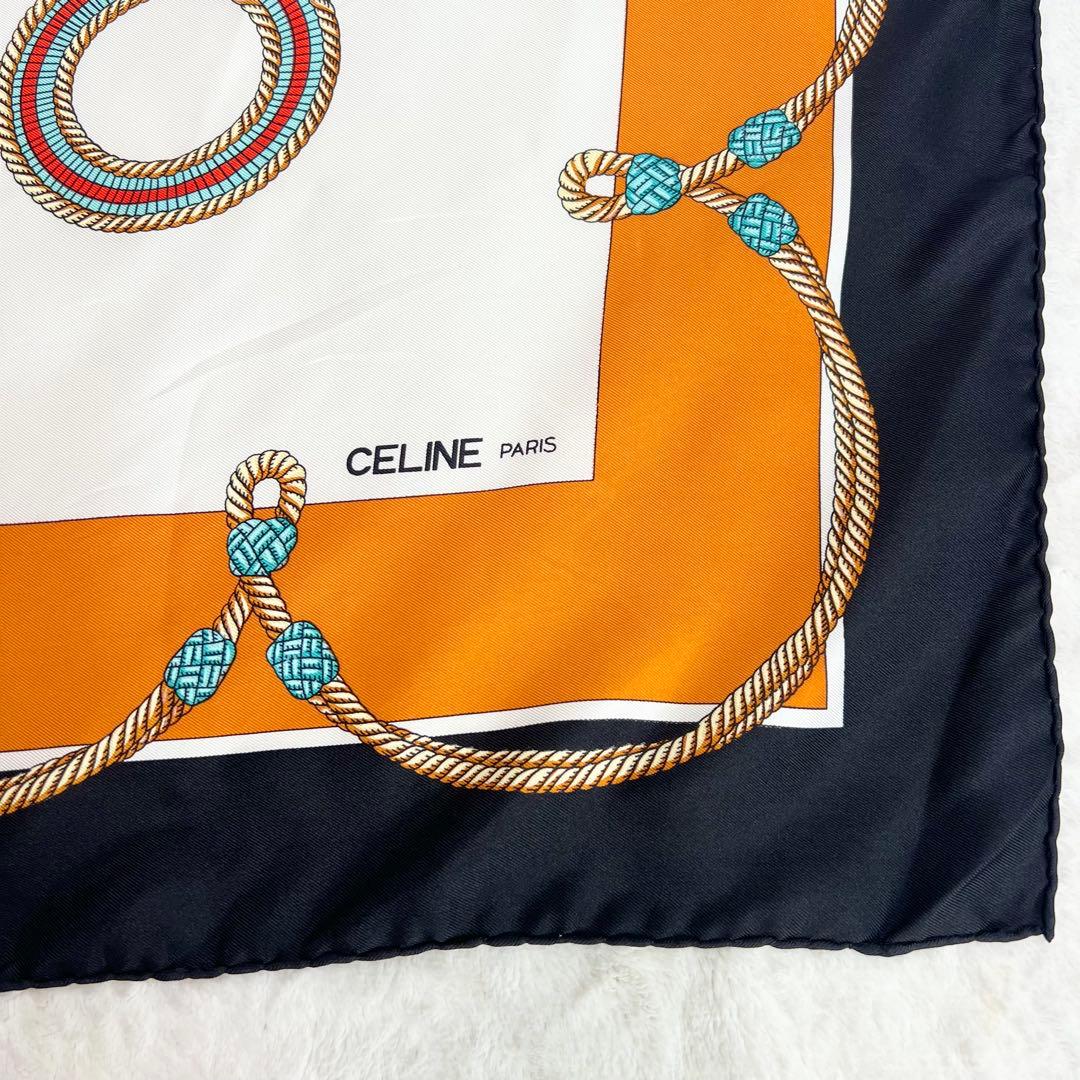 セリーヌ スカーフ シルク オレンジ&ブラック タグあり