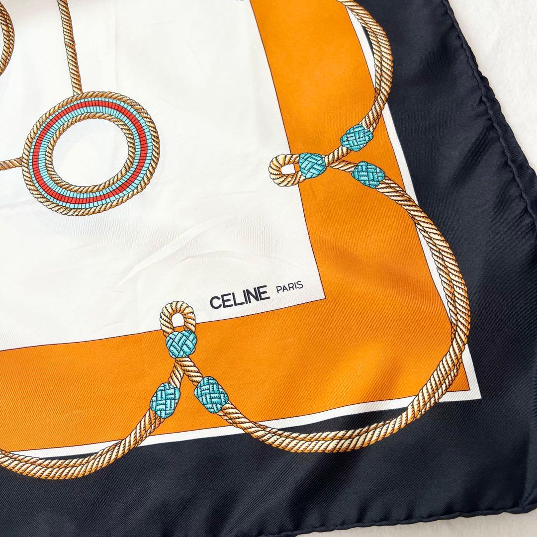 セリーヌ スカーフ シルク オレンジ&ブラック タグあり