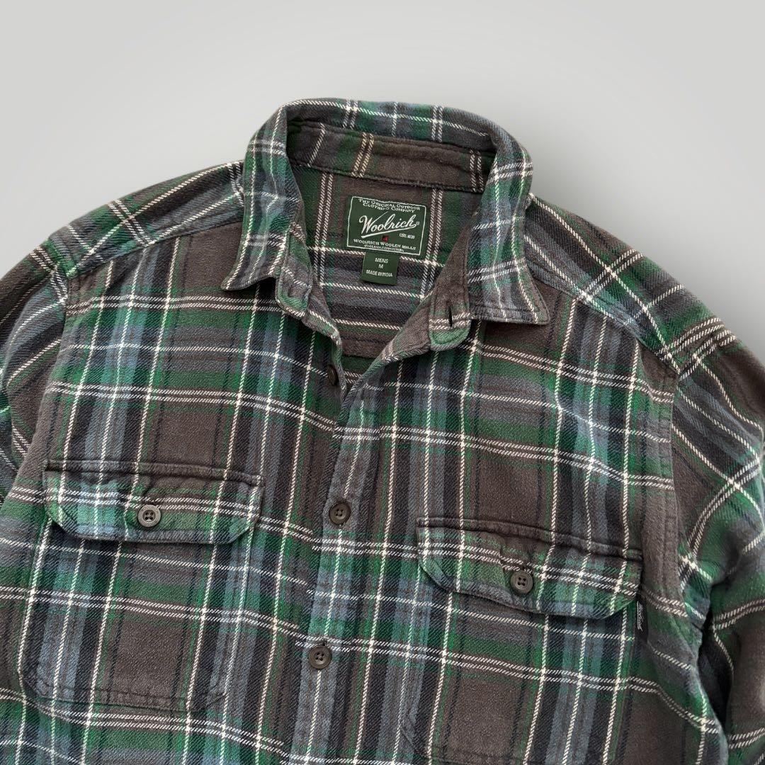美品00s ウールリッチ　チェックシャツ ネルシャツ グレー グリーン M L