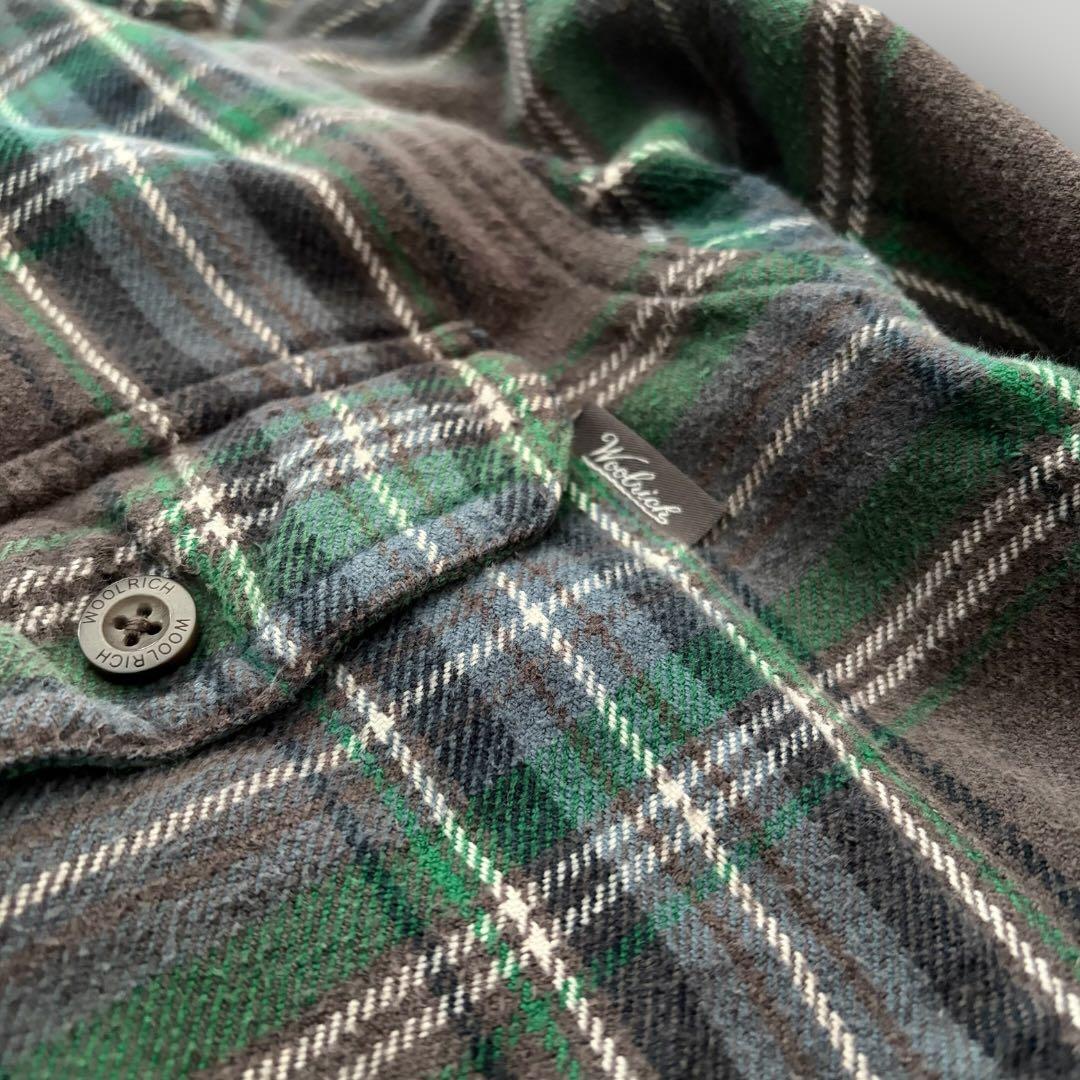 美品00s ウールリッチ　チェックシャツ ネルシャツ グレー グリーン M L