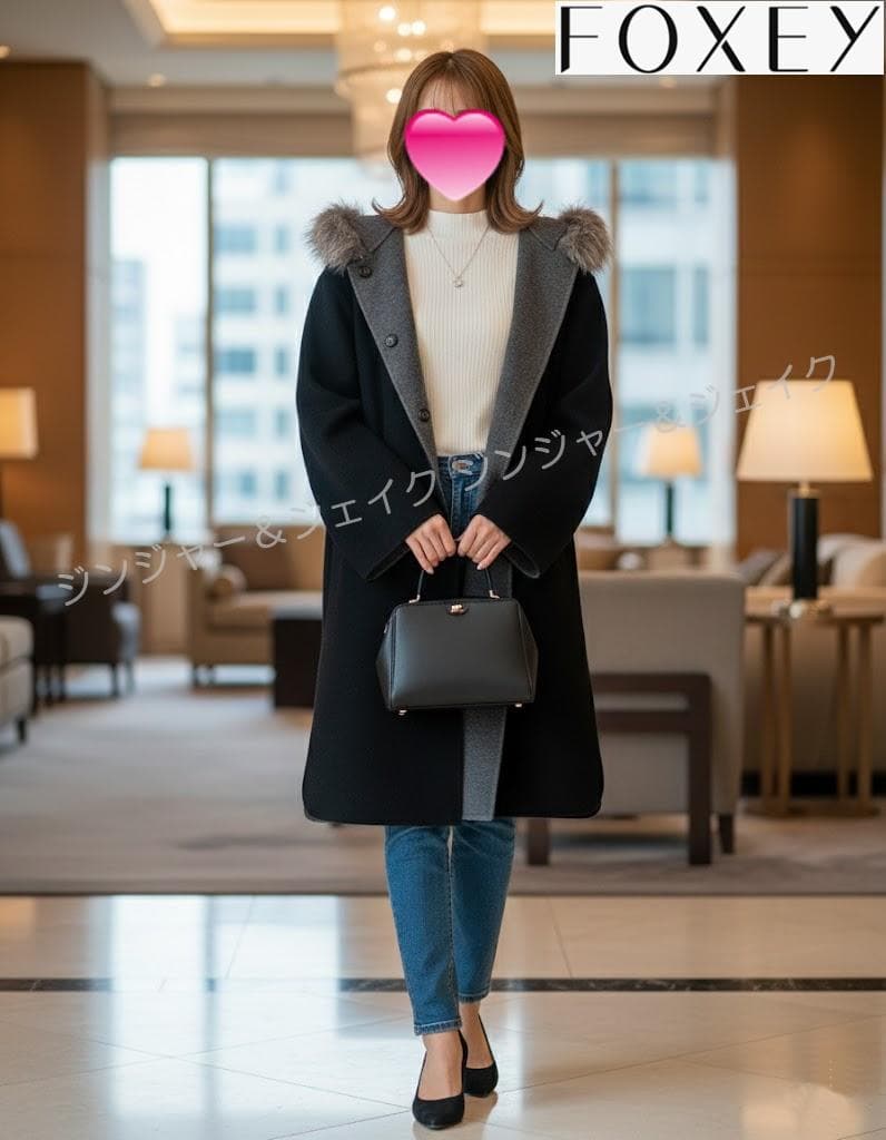 定価35万円 FOXEY フォクシー グレー カシミヤ フォックスファー コート