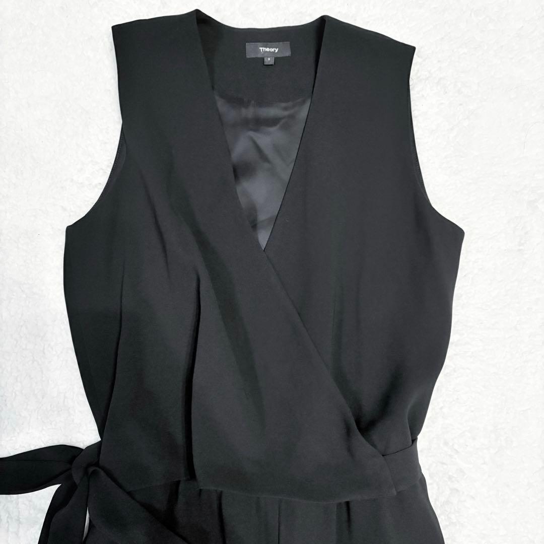 美品✨セオリー オールインワン クレープ カシュクール ウエストリボン 黒