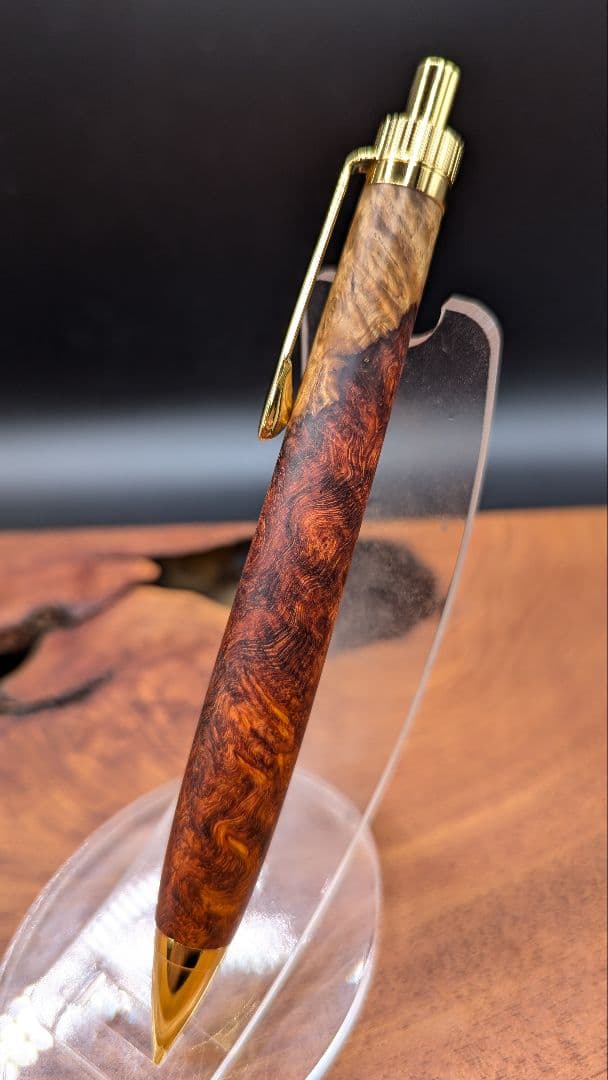 625超極上　本花梨　紅白　瘤杢　木軸シャーペン　ボールペン