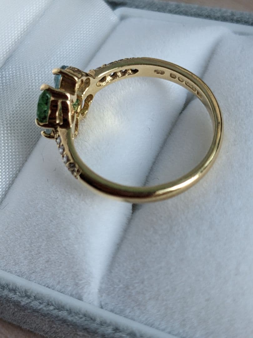 Ｋ18 ペリドット&ブルートパーズリング　12号