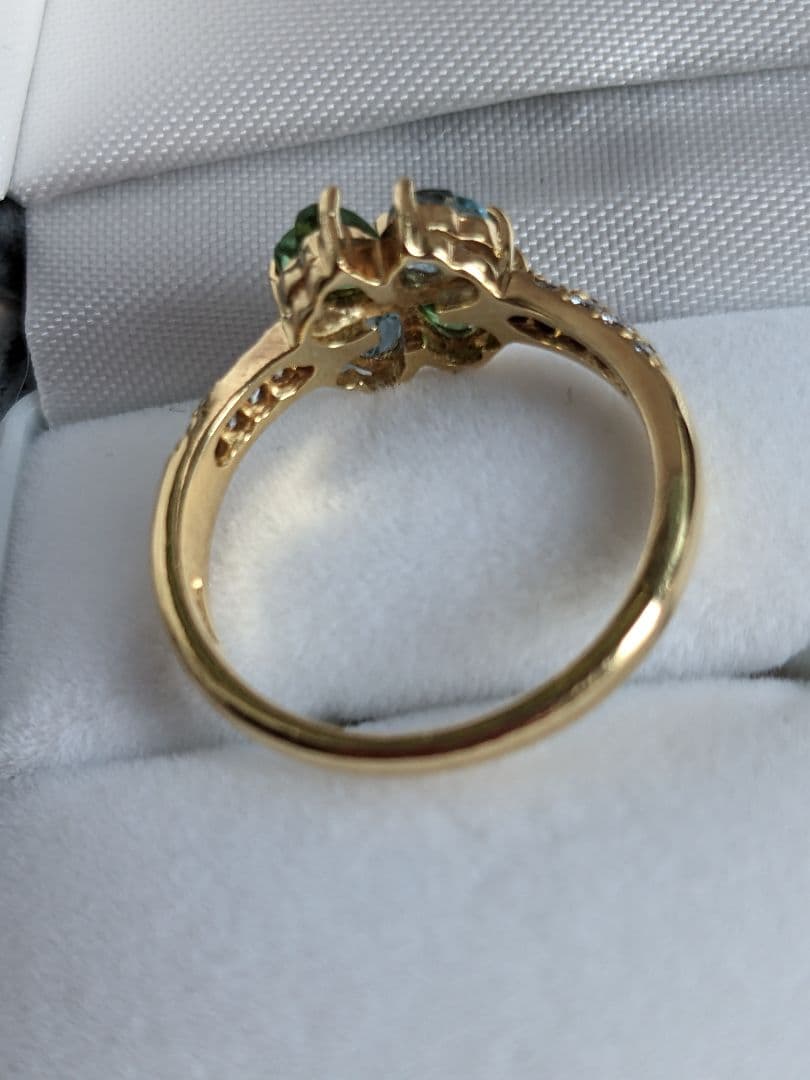 Ｋ18 ペリドット&ブルートパーズリング　12号