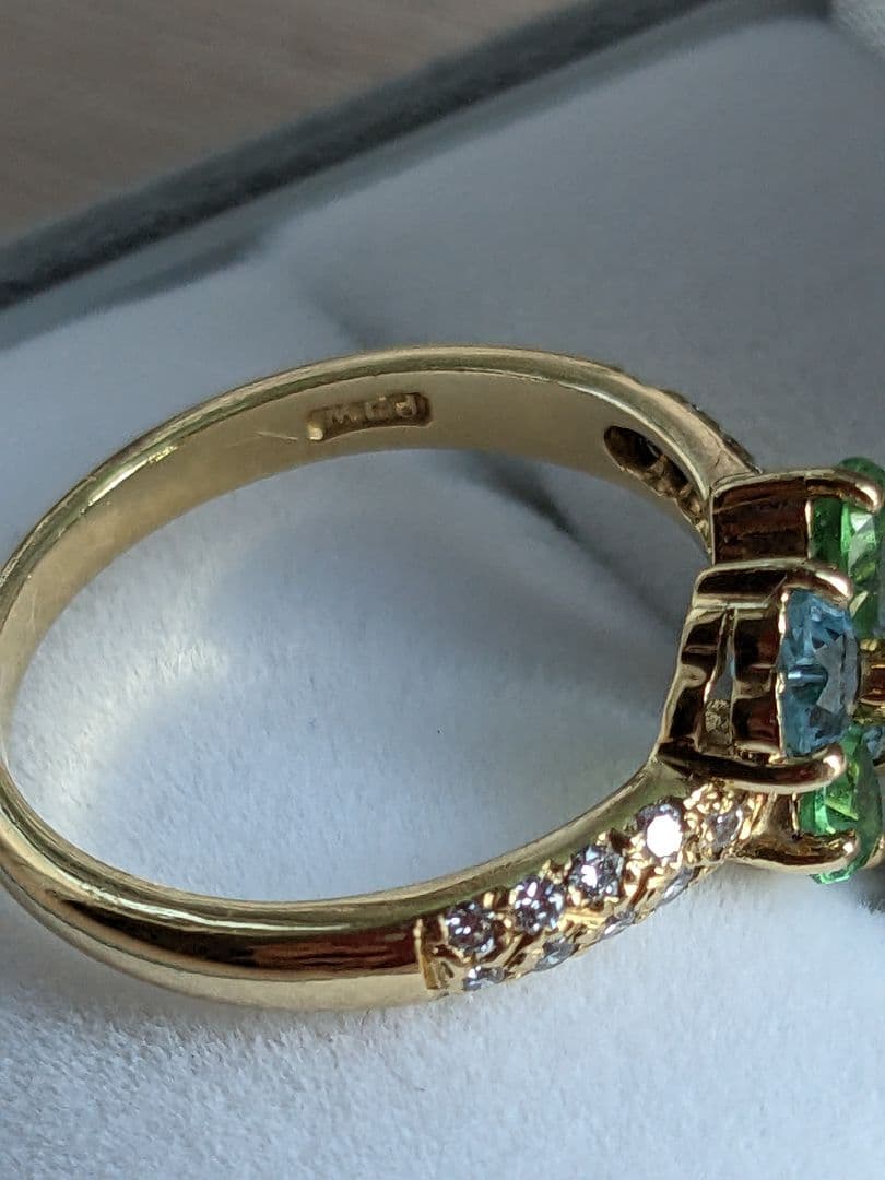 Ｋ18 ペリドット&ブルートパーズリング　12号