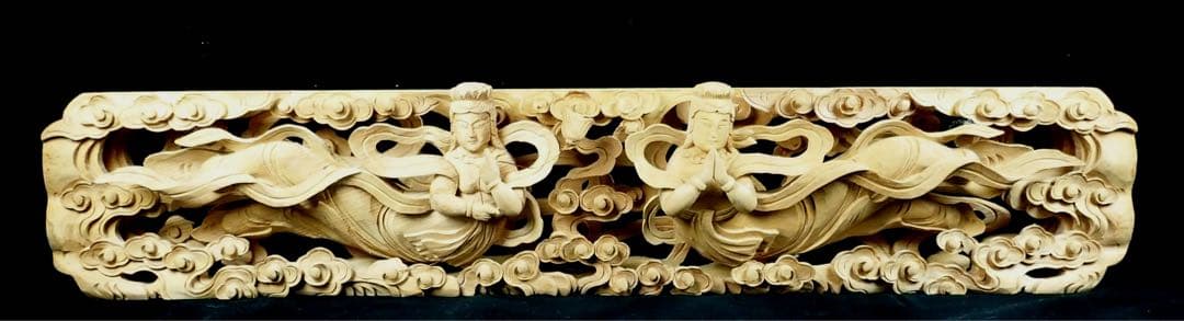 特価【欄間　天女】80ｃｍ　透かし彫り　美術的装飾　古民家　天からの守護　清らか