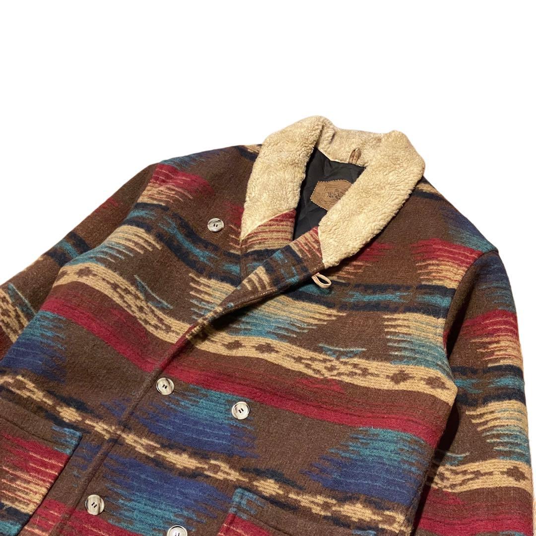 【L】80s USA製 ウールリッチ ネイティブ パターン ウール コート