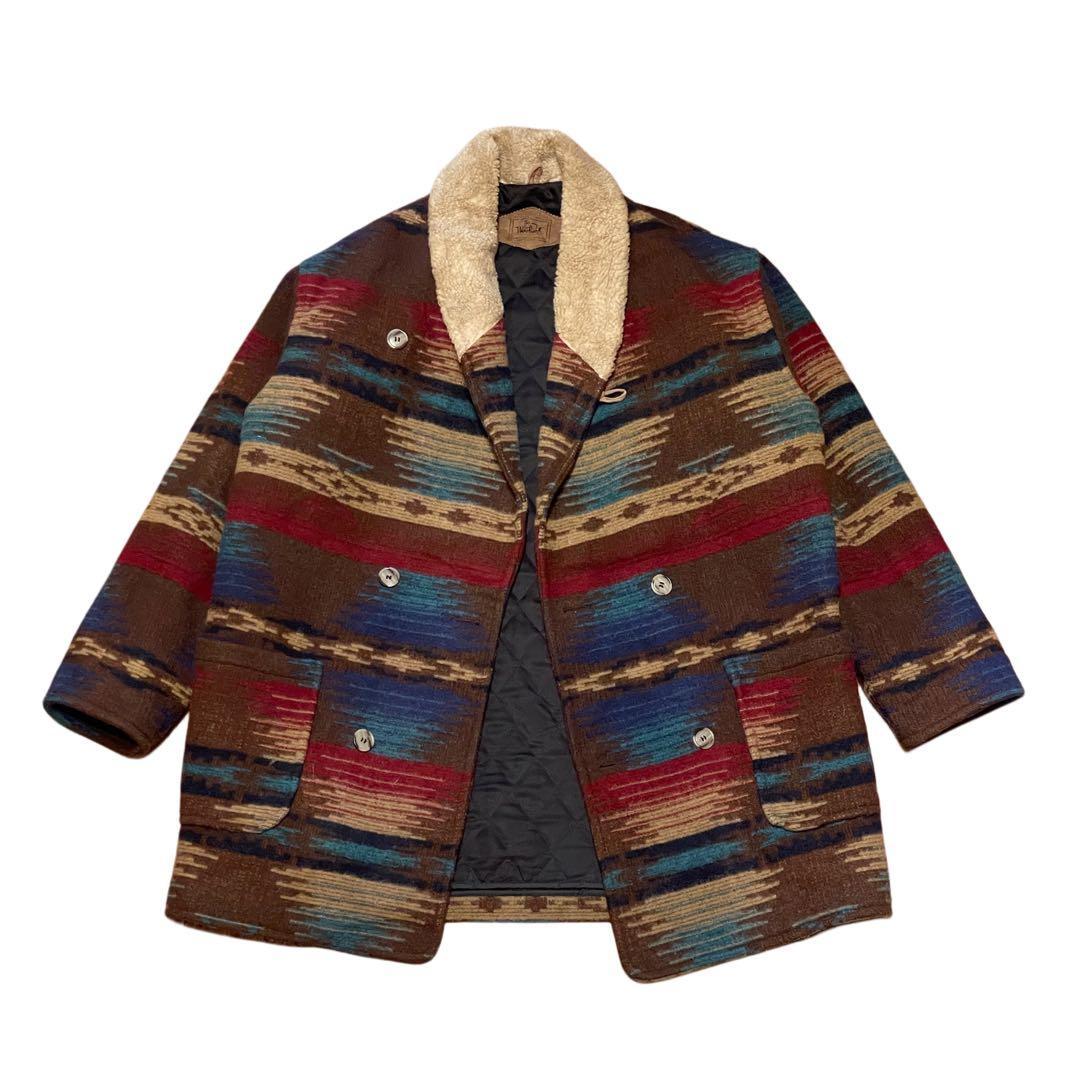 【L】80s USA製 ウールリッチ ネイティブ パターン ウール コート