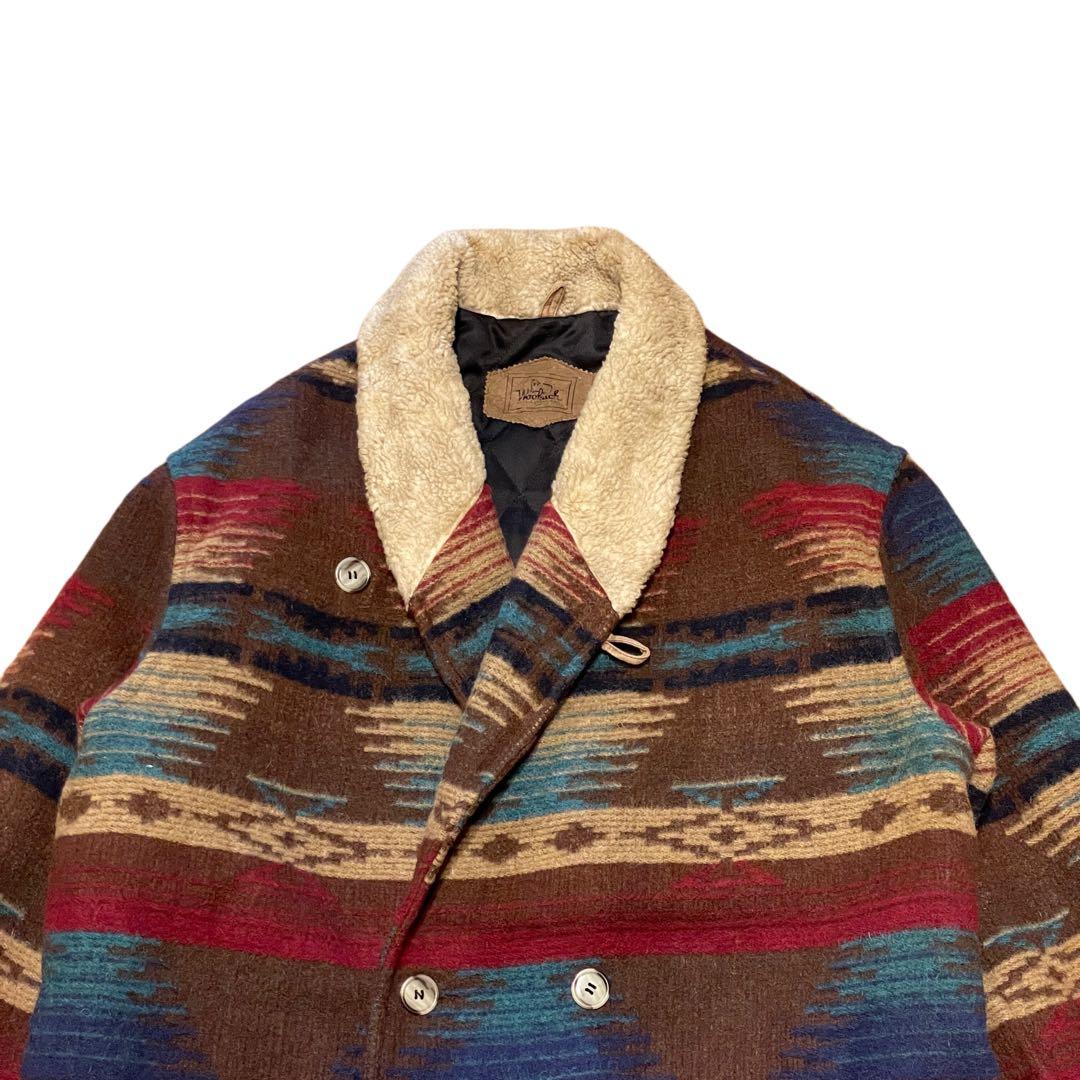 【L】80s USA製 ウールリッチ ネイティブ パターン ウール コート