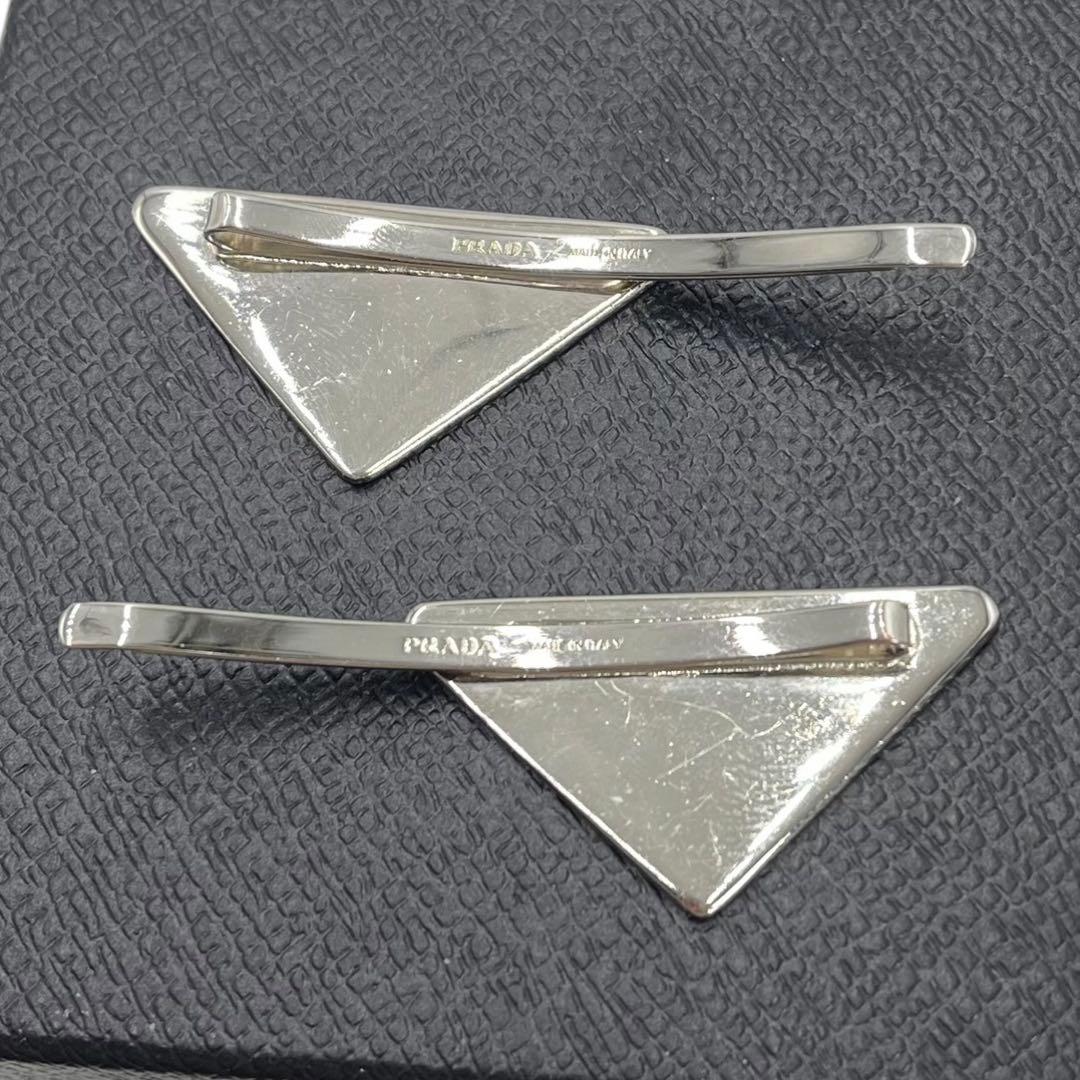 美品 PRADA プラダ ロゴ プレート 真鍮 ヘアピン ピン ヘアクリップ 黒