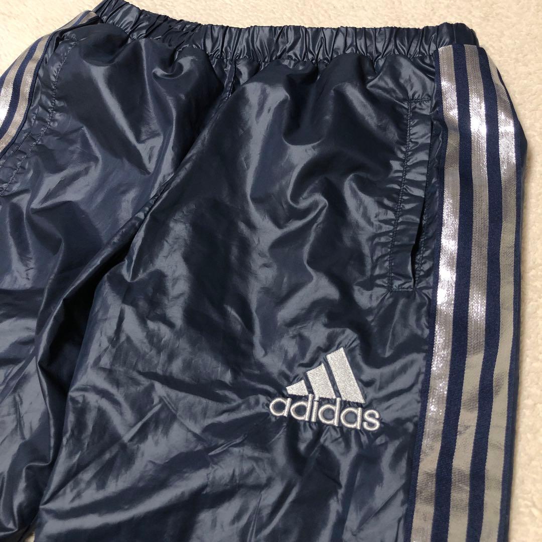 美品　adidas ウインドブレーカー上下　ネイビー　光沢シルバーライン　高配色
