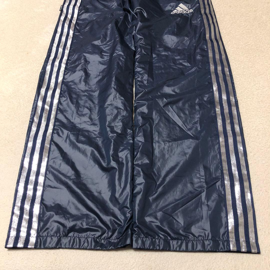 美品　adidas ウインドブレーカー上下　ネイビー　光沢シルバーライン　高配色