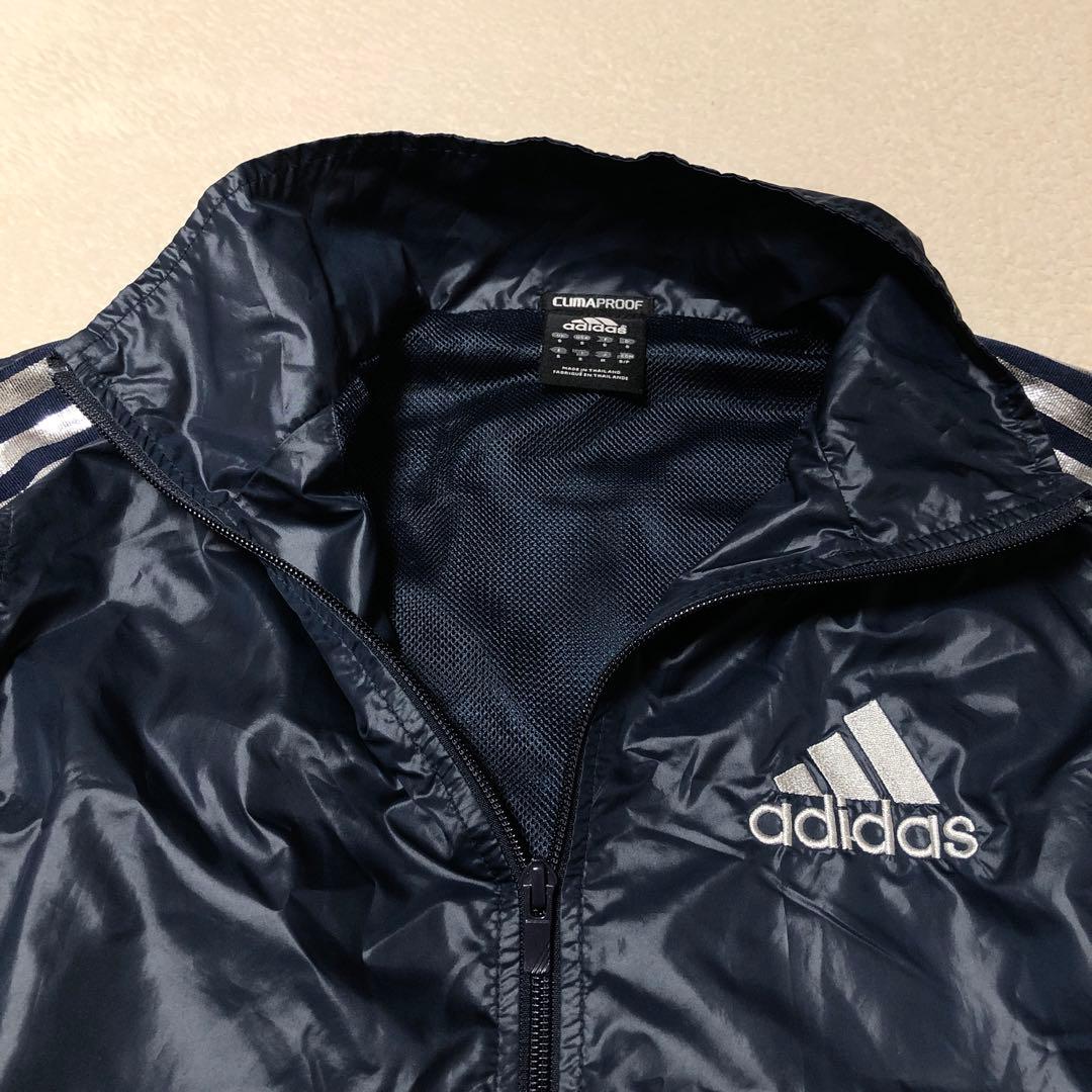 美品　adidas ウインドブレーカー上下　ネイビー　光沢シルバーライン　高配色