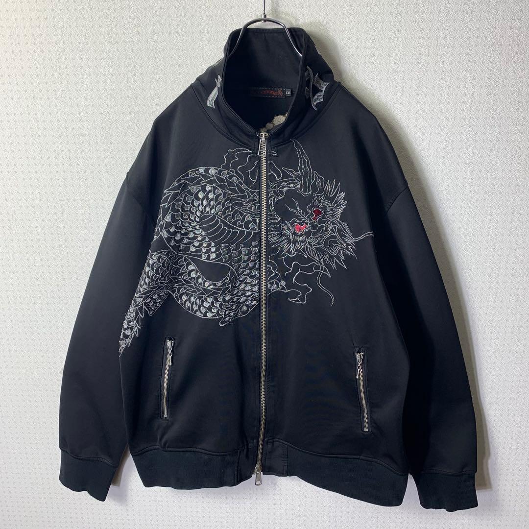 00s y2k satori トラックジャケット XXL ブラック 龍和柄刺繍