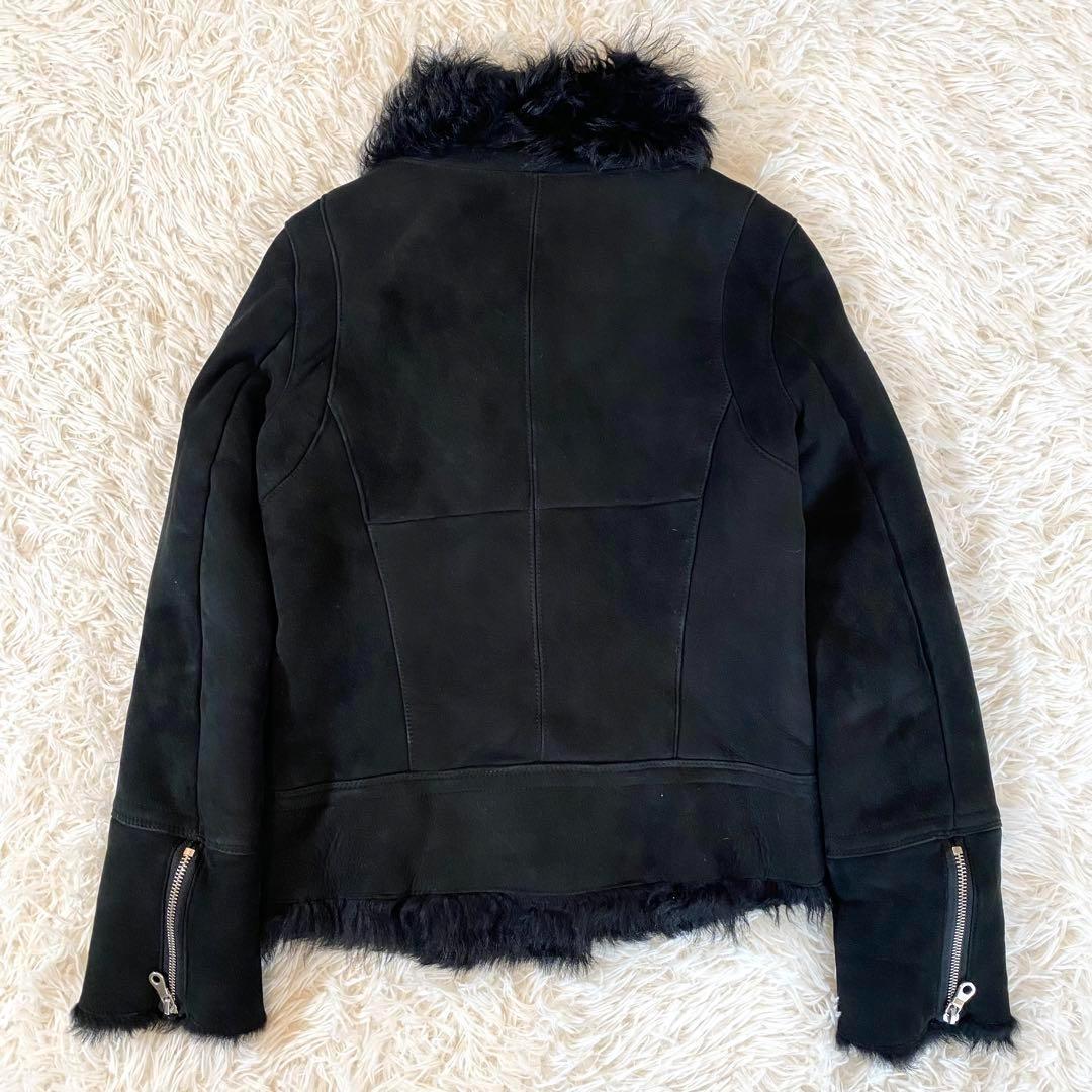 美品 スタニングルアー ムートン 羊革 ファー ライダースジャケット ダブル 黒