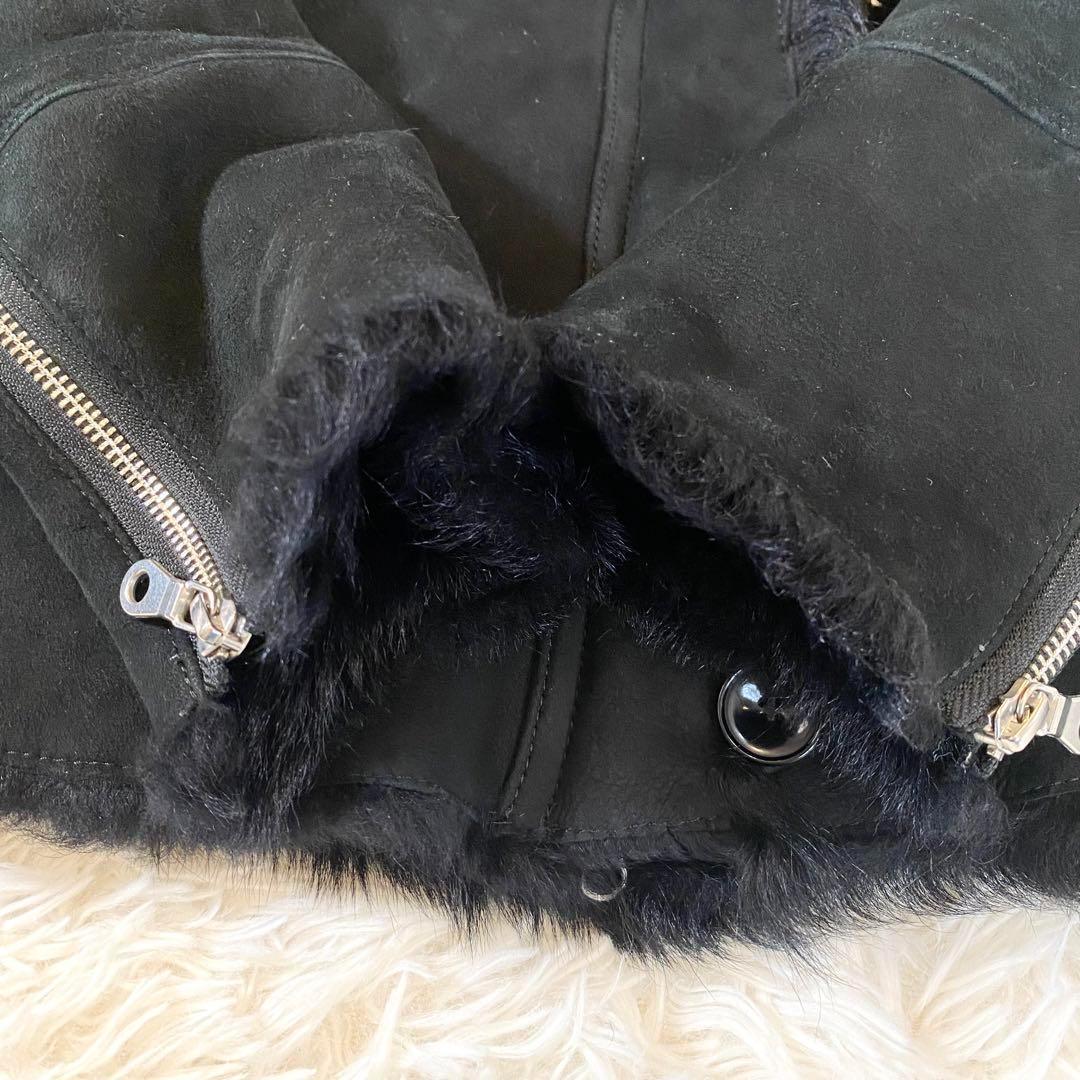 美品 スタニングルアー ムートン 羊革 ファー ライダースジャケット ダブル 黒