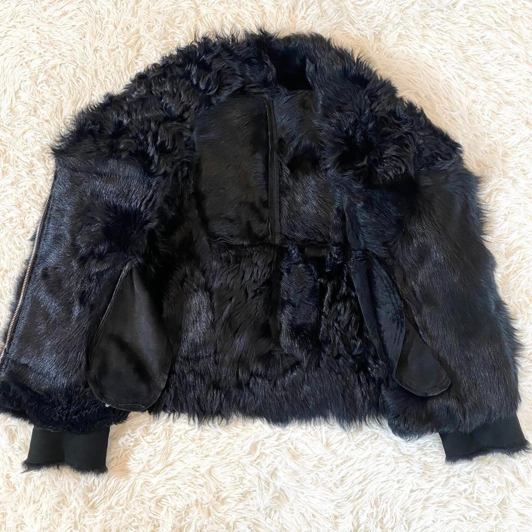 美品 スタニングルアー ムートン 羊革 ファー ライダースジャケット ダブル 黒
