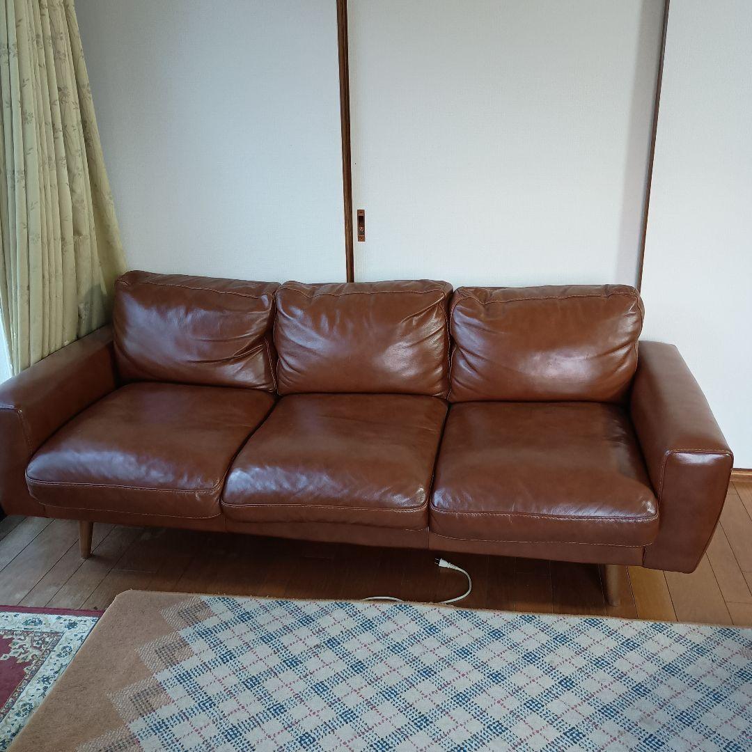 （美品）ブラウンレザー2人掛けソファ