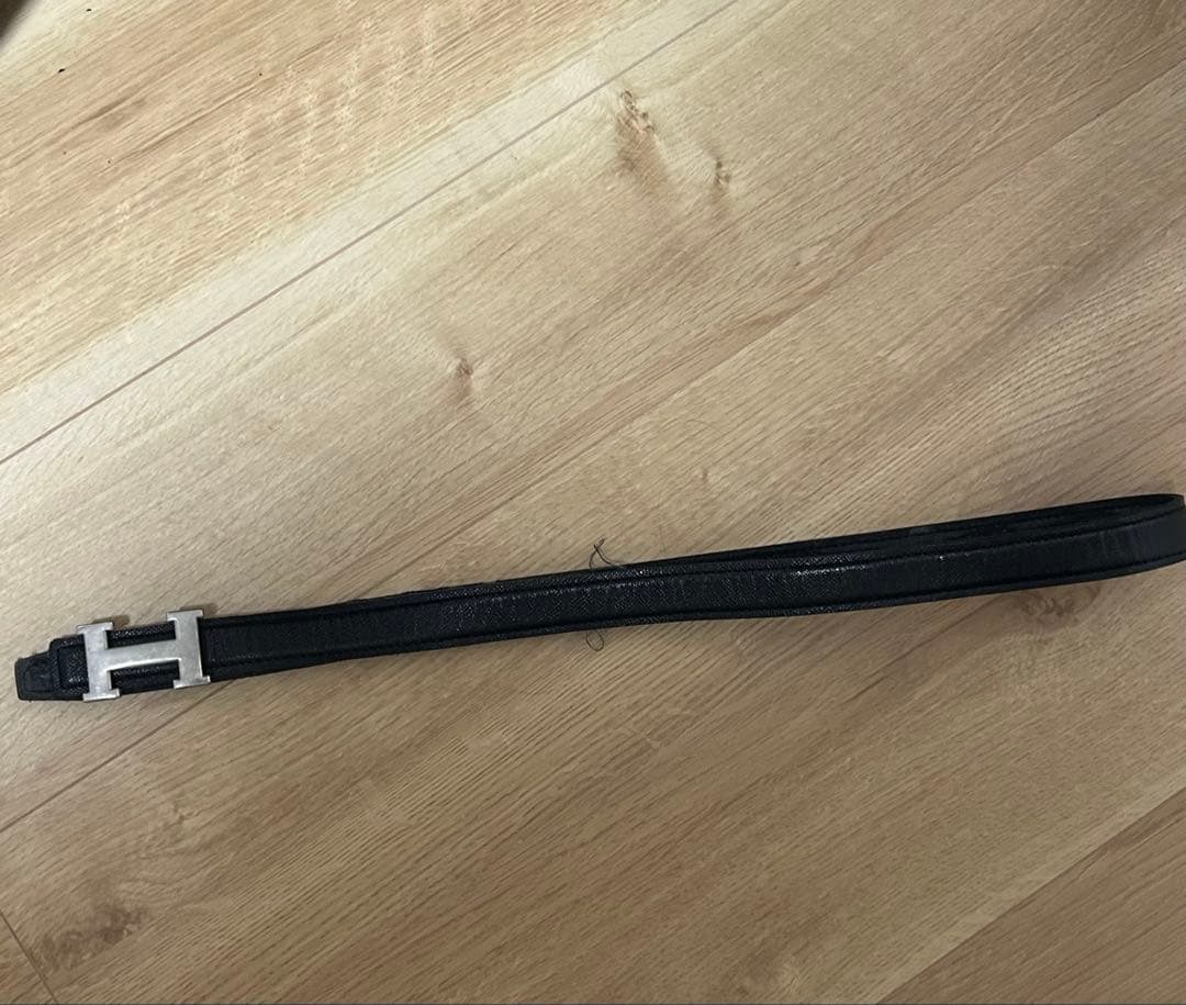 HERMES 黒レザーベルト H型バックル