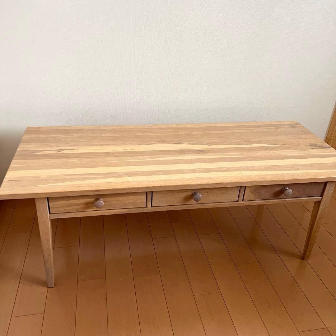天然木　ホワイトオークナチュラルウッド　ローテーブル 引き出し付きテーブル