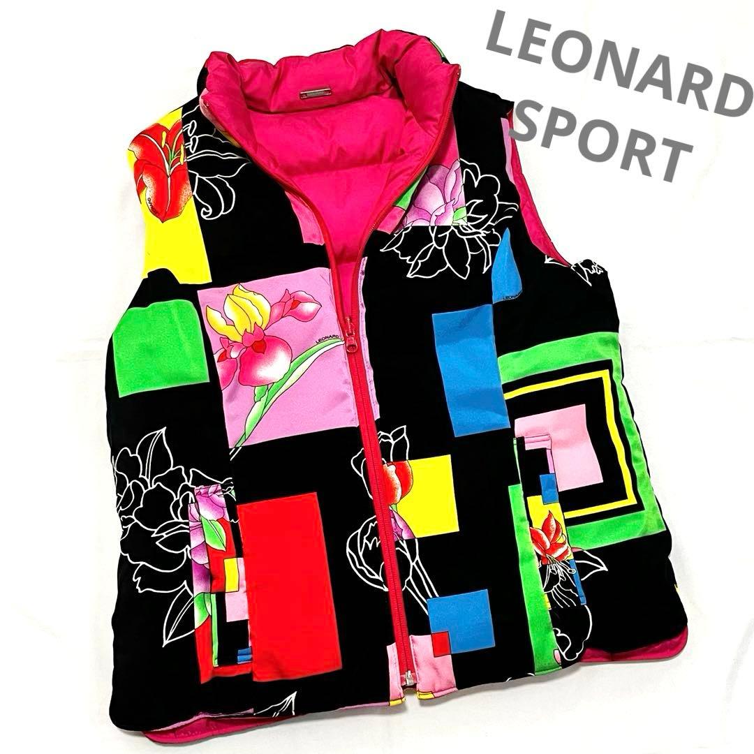 ★良品　LEONARD SPORT リバーシブルダウンベスト　花柄