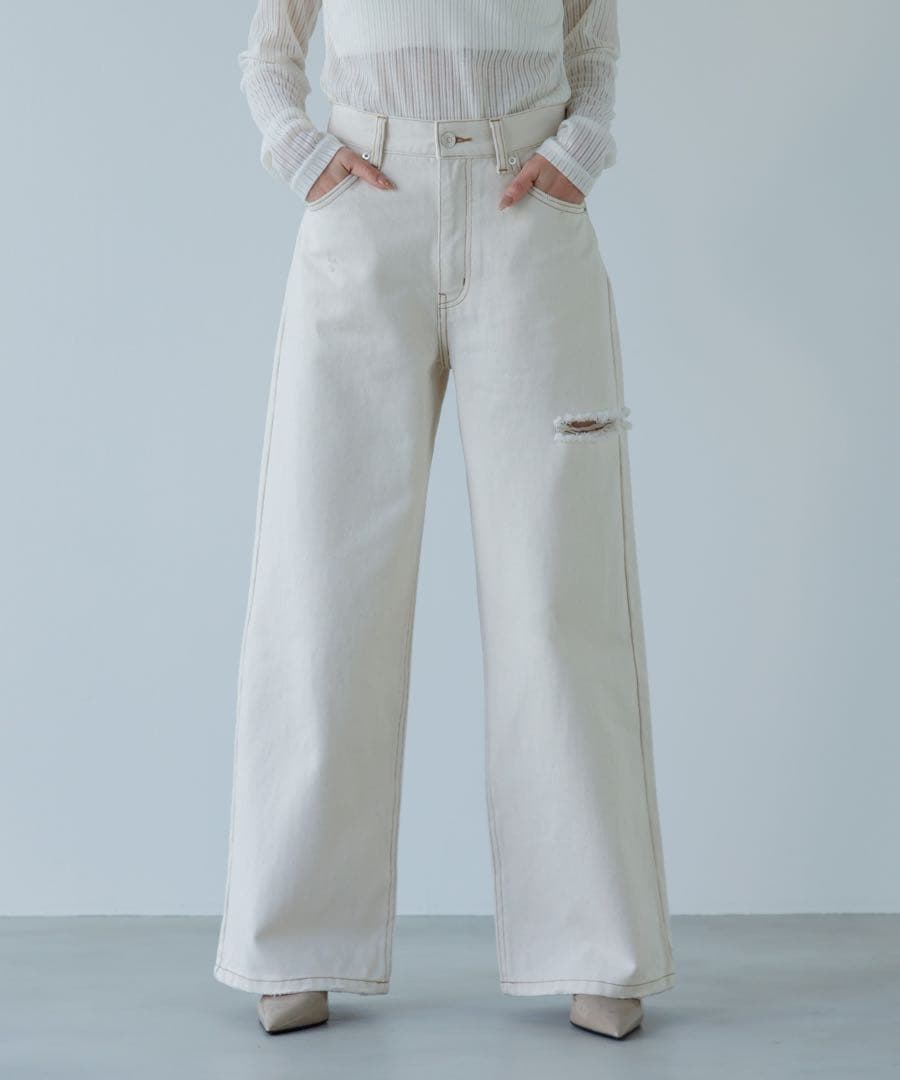 SENEE ルーズビンテージライクデニム　アイボリー　Mサイズ