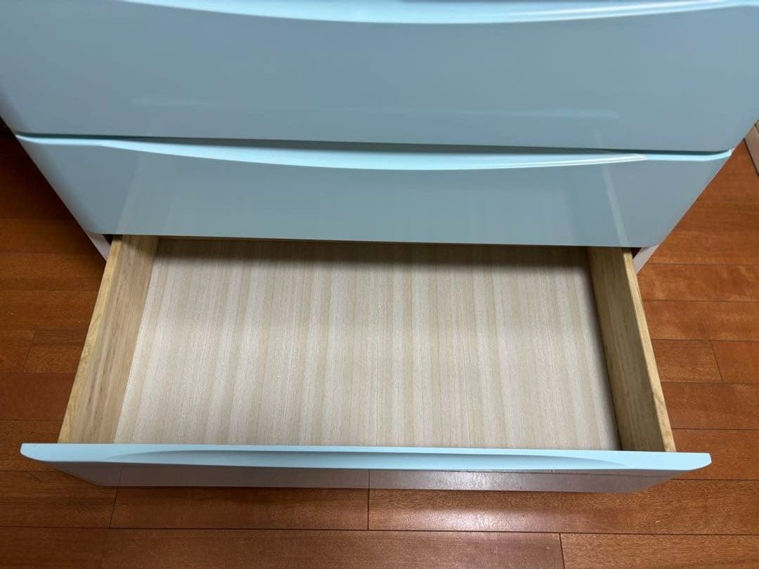 木製チェスト　タンス　5段　ブルー　水色
