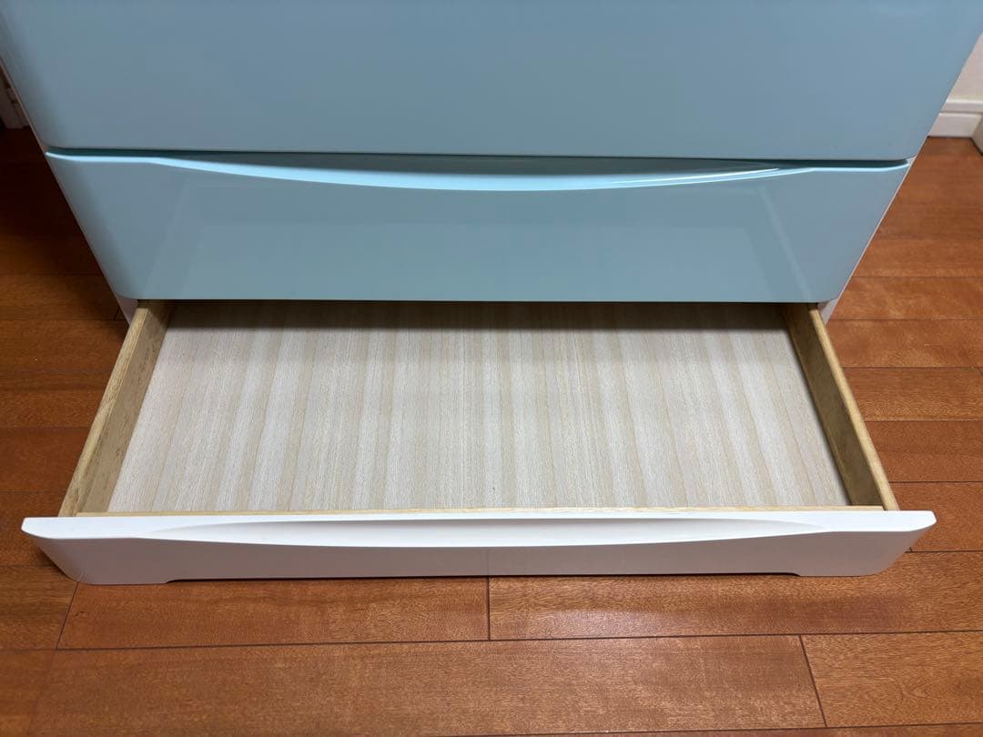 木製チェスト　タンス　5段　ブルー　水色