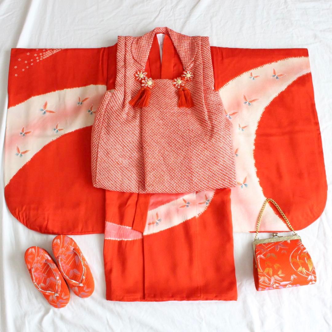 七五三 3歳 女の子 子供 正絹 着物 総絞り 被布 セット