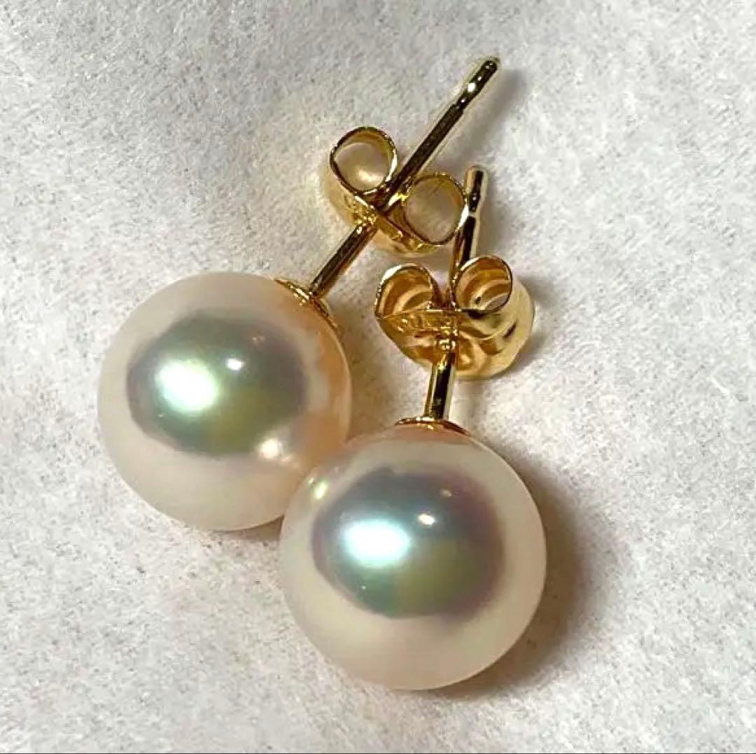 k18高級大粒アコヤ本真珠スタッドピアス ゴールドキャッチ付き