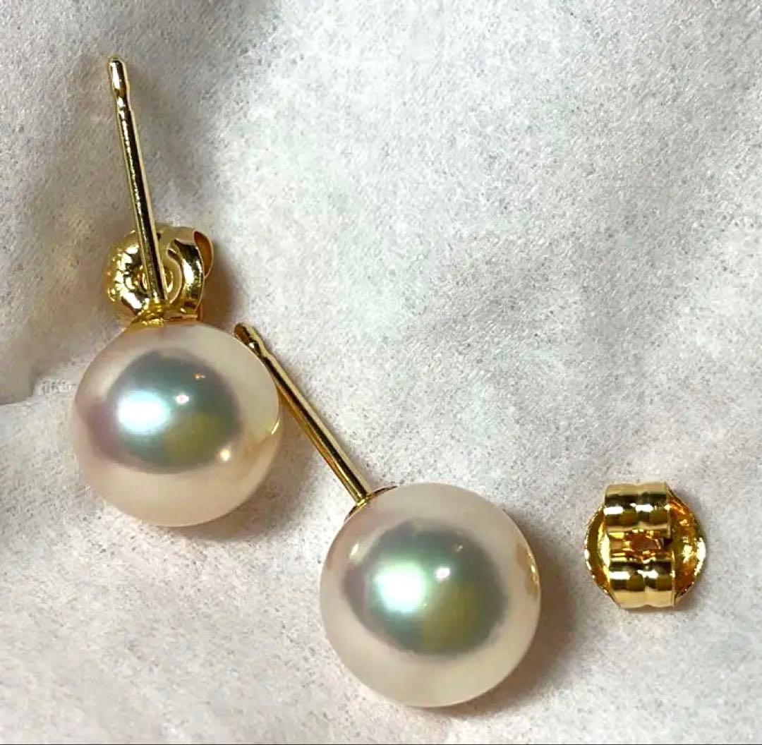 k18高級大粒アコヤ本真珠スタッドピアス ゴールドキャッチ付き