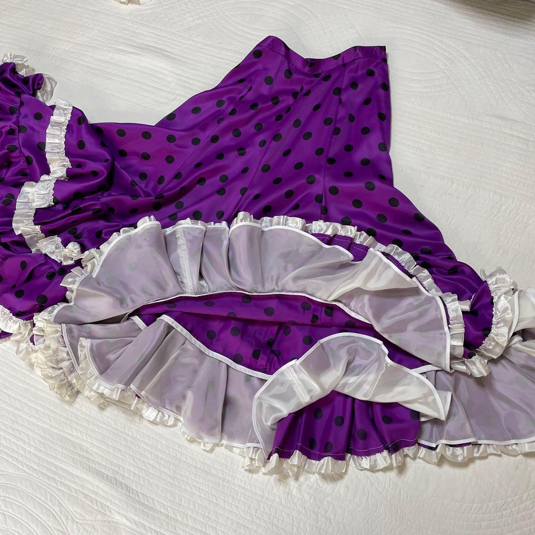 【値下げ】フラメンコ衣装サイズＬ　 紫地✖️黒ドット