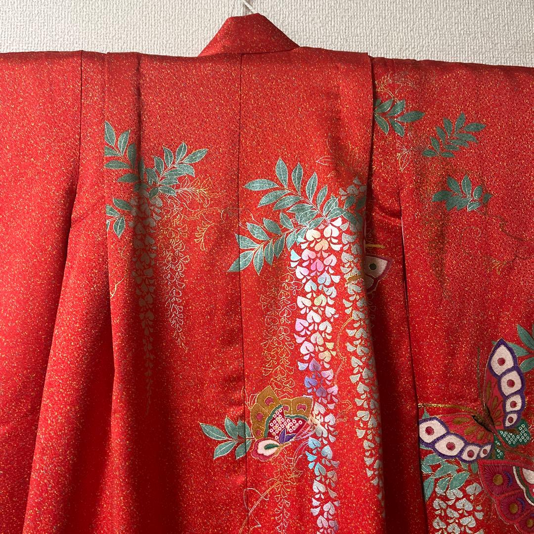 七五三　7歳　作り帯　正絹　赤　黒　蝶々　アンティーク