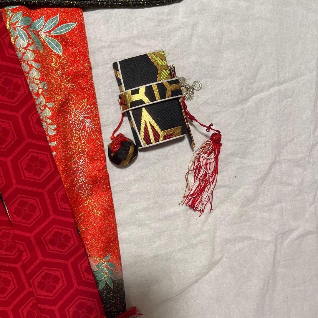 七五三　7歳　作り帯　正絹　赤　黒　蝶々　アンティーク