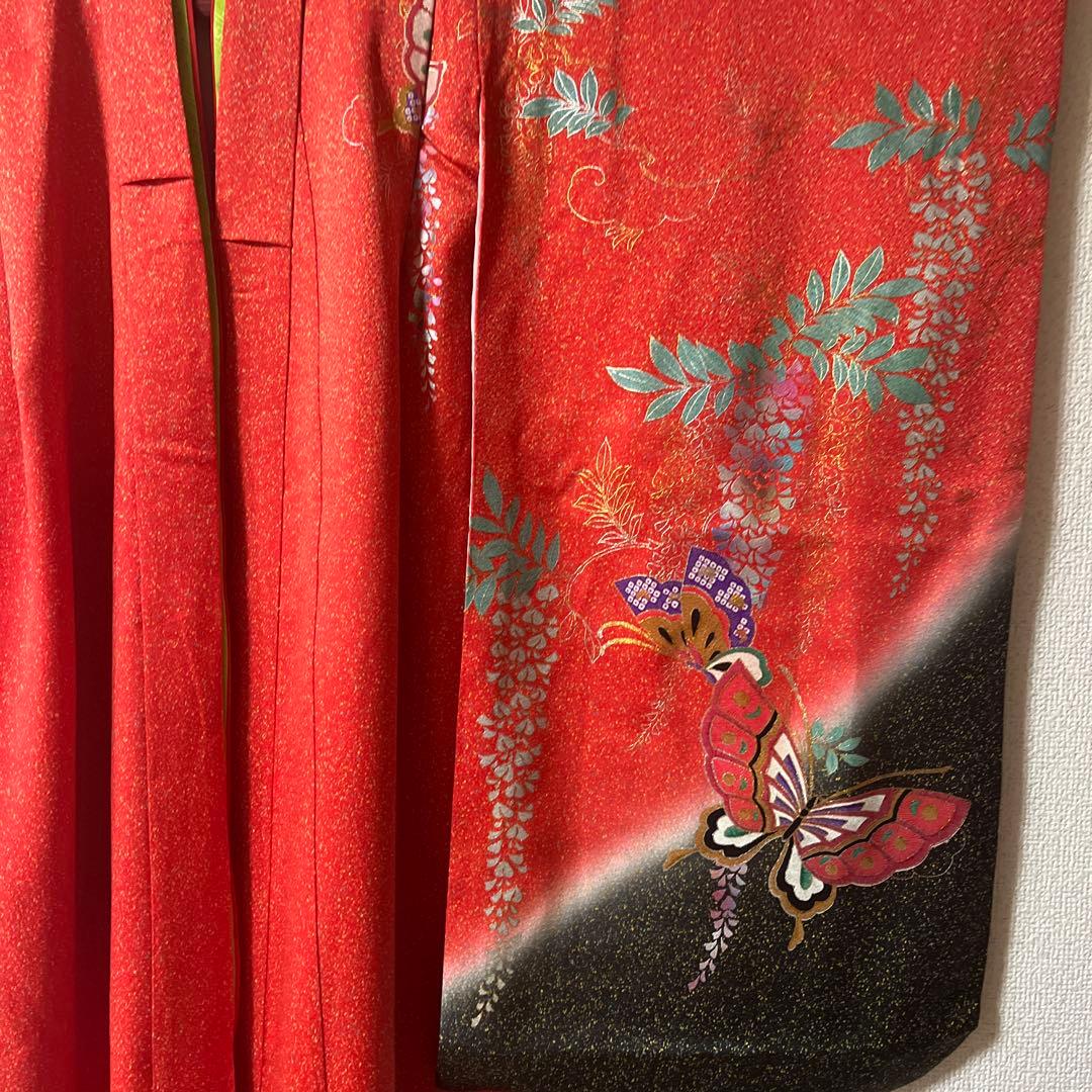 七五三　7歳　作り帯　正絹　赤　黒　蝶々　アンティーク