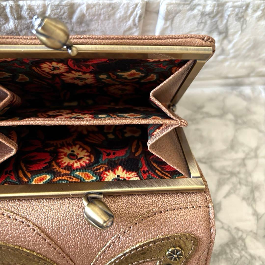 【極美品】アナスイ バタフライ 折り財布 がま口 本革 レザー ピンク ゴールド