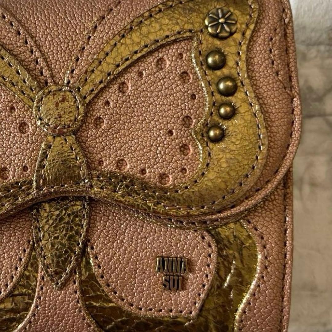 【極美品】アナスイ バタフライ 折り財布 がま口 本革 レザー ピンク ゴールド