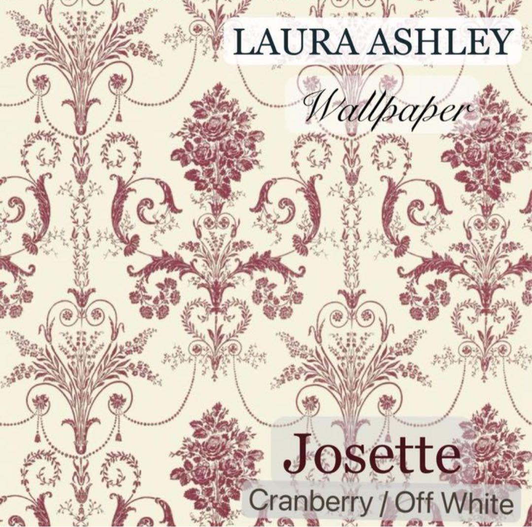ローラアシュレイ UK製壁紙　ジョゼッテCranberry/Off White