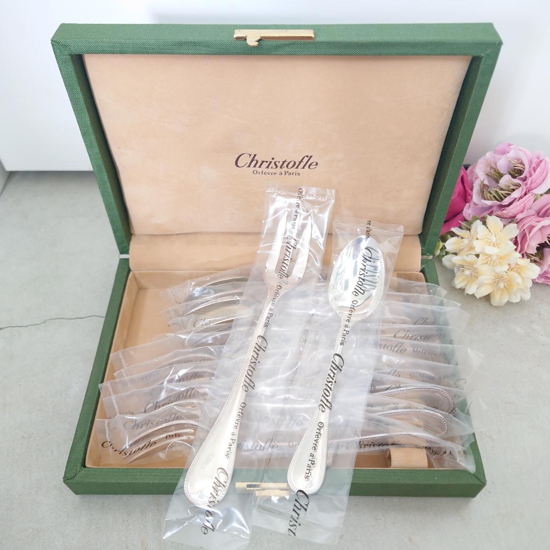 クリストフル パール ケーキフォーク コーヒースプーン 未開封 12点 箱付き