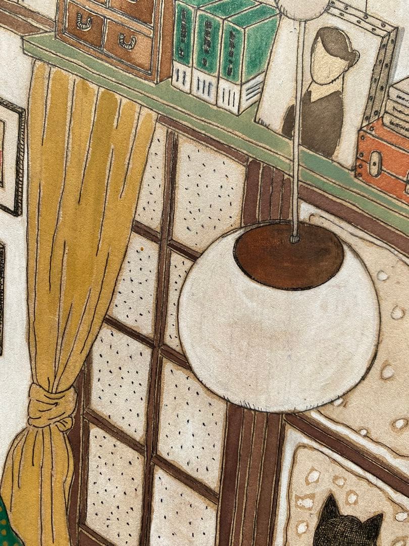 《送料無料》原画「寝室の猫たち」猫イラスト インテリアアート