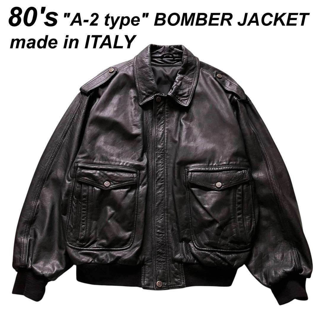 希少 80's イタリア製 A2type 本革レザー フライトJKT 黒 XL