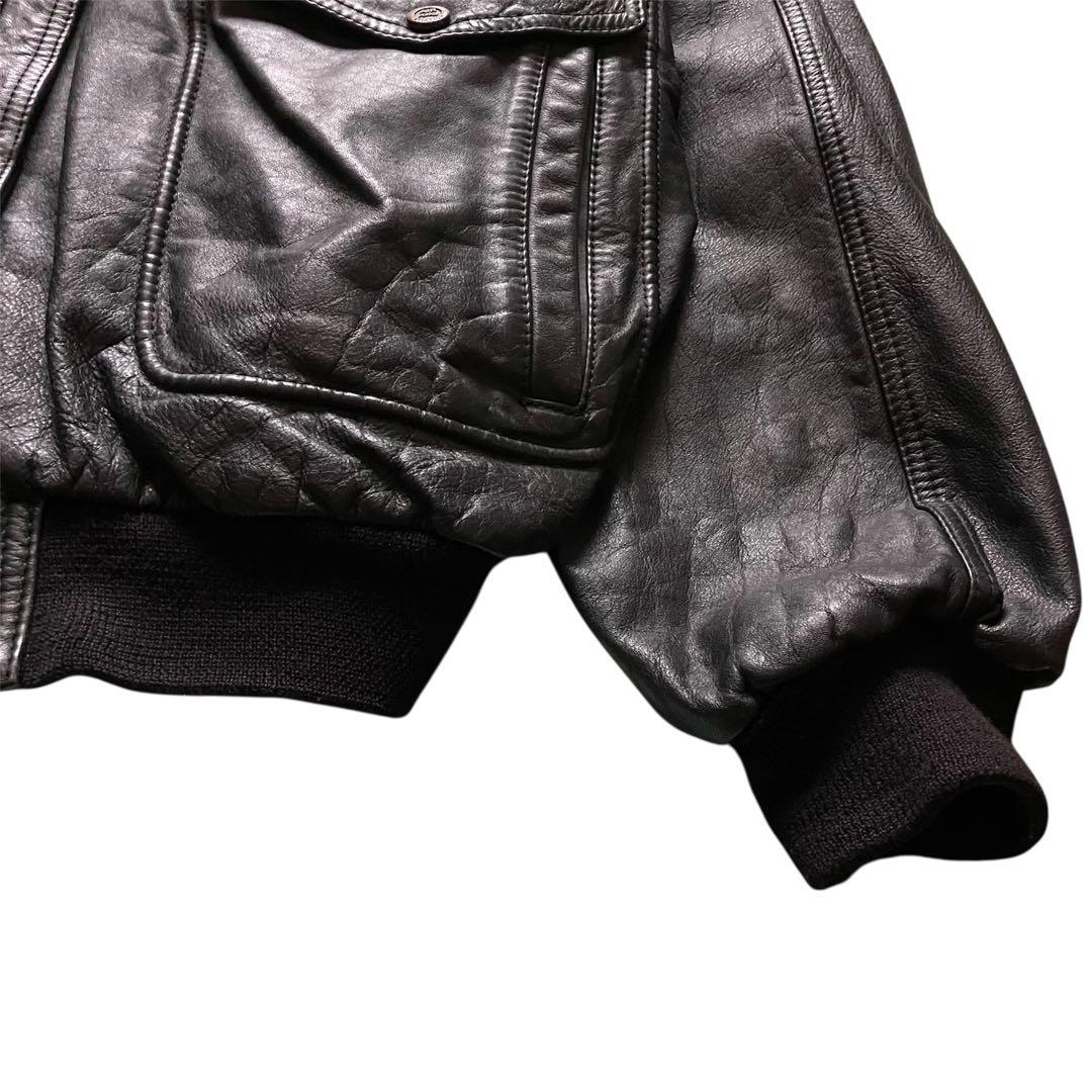 希少 80's イタリア製 A2type 本革レザー フライトJKT 黒 XL