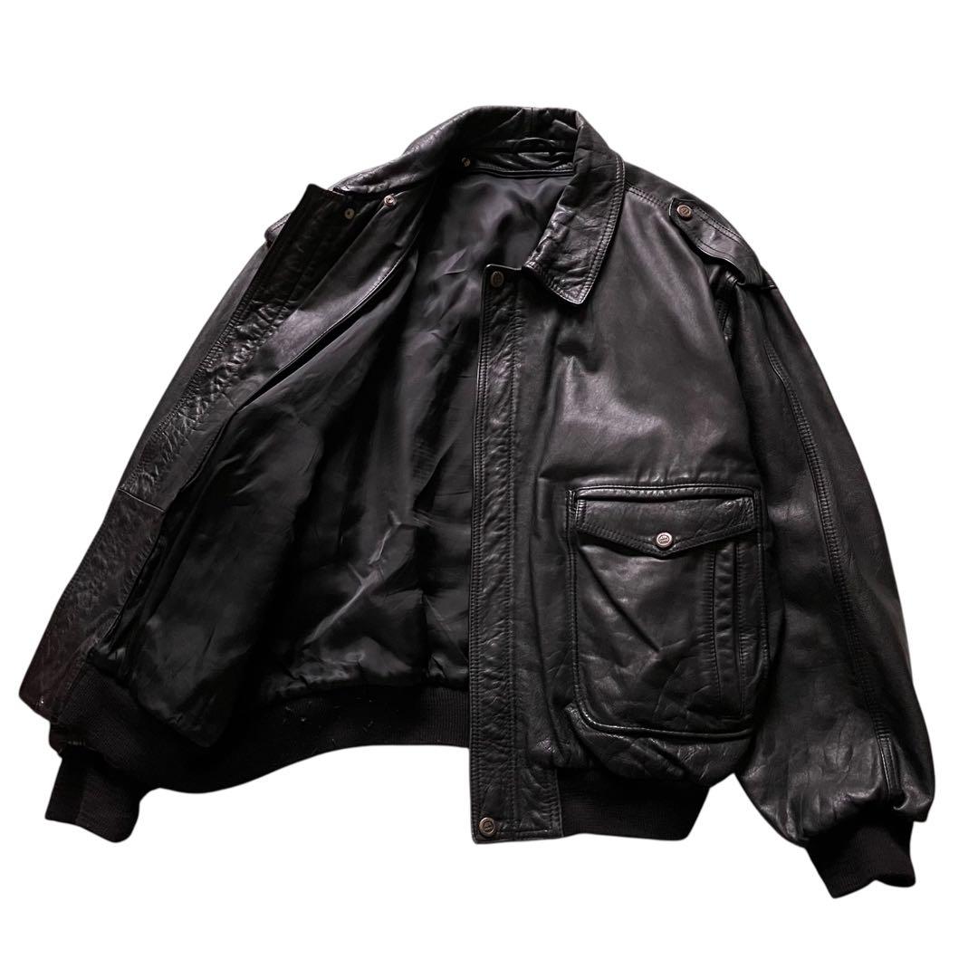 希少 80's イタリア製 A2type 本革レザー フライトJKT 黒 XL