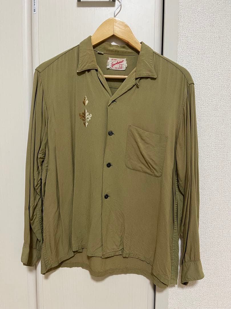 Sportwear オリーブグリーン 長袖シャツ　レーヨン　古着