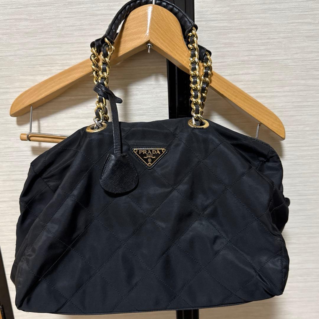 リーリエ プラダ　ボストンバッグ　チェーン　ナイロン　キルティング　白タグ