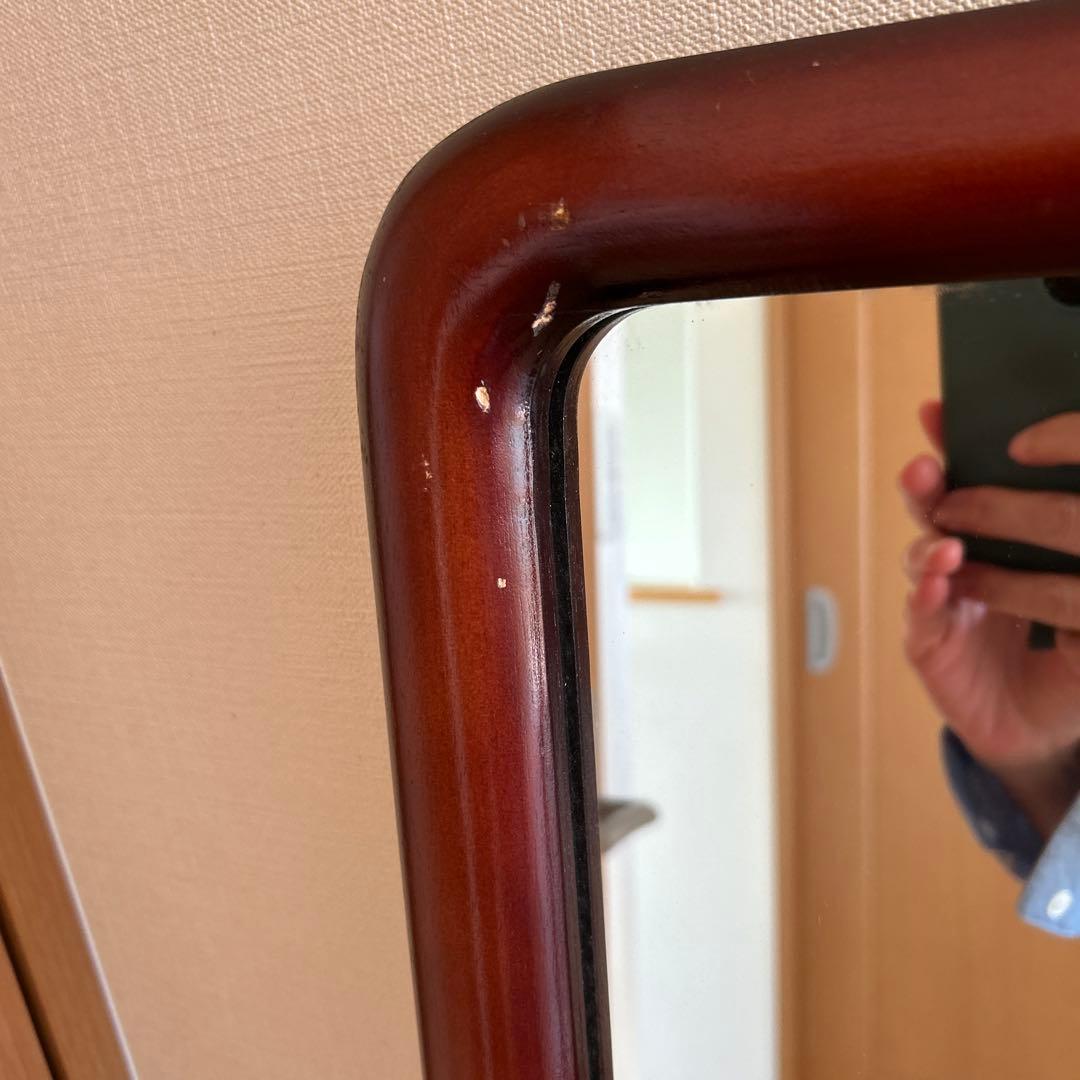 昭和レトロ！ヴィンテージ！　姿見鏡　木製フレーム　日本製　壁掛け金具付き　古道具